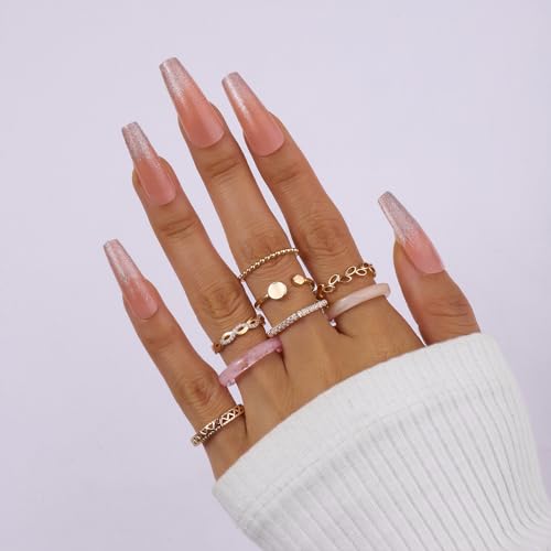 Image of SALTY Anti Tarnish Set of 8 Stack Finger Ring for Women | Adjustable Fancy Jewellery Design | Fashion Accessories for Girls | Minimal Jewelry | Ideal for Gifting | Gift for Diwali, Christmas, Marriage, Birthday