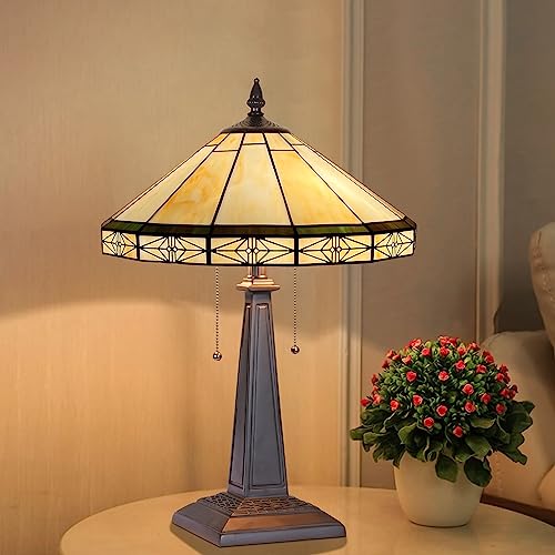 Capulina Tiffany Table Lamp Bedside Reading Lamp 2-Light 16" Wide Cream Color Mission Art Style Desk Lamp For Bedrooms Living Room Office #TOP1