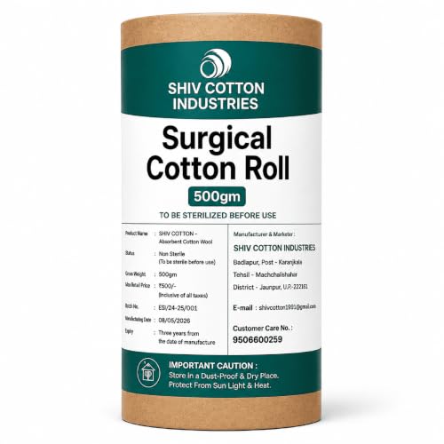 Absorbent Cotton Roll 500gm for Medical Use – 100% Pure, Soft & Non-Sterile for First Aid, Wound Dressing, Baby Cleaning, Clinics, Puja, Diya & Samagri | Roll For Face Cleansing use