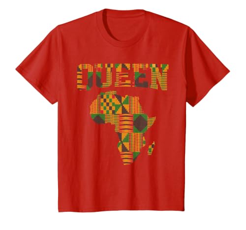 African Queen Art for Women Girls Kente Cloth African Print T-Shirt, Youth, Red, Medium