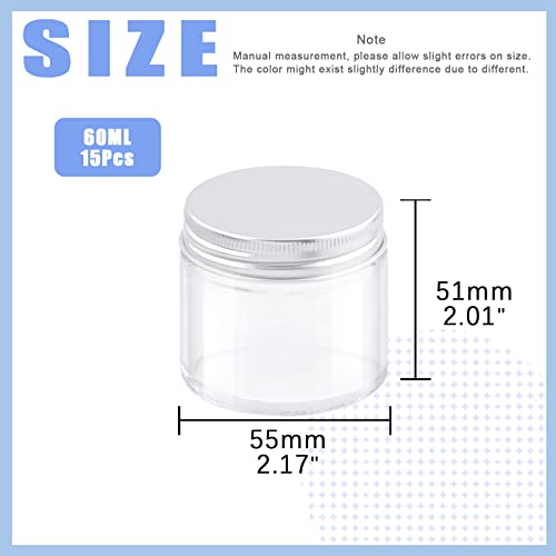 Glarks 15 Pack 2oz Glass Jars with Lids, Round Clear Glass Jars with Inner Liner and Silver Lids for Storing Creams, Beauty Products, Cosmetic and Ointments2