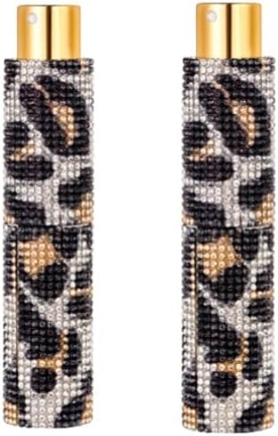 10ml Refillable Perfume Bottle - Rhinestone Atomizer Spray Bottle Empty Cologne Dispenser Mini Portable Travel Bottle With Funnel, Distributor For Women (2 - Pack) -Leopard Gold
