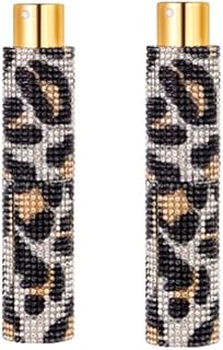 10ml Refillable Perfume Bottle - Rhinestone Atomizer Spray Bottle Empty Cologne Dispenser Mini Portable Travel Bottle With Funnel, Distributor For Women (2 - Pack) -Leopard Gold