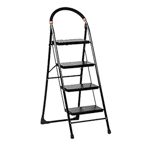 Fortune Blu 4 Steps Ladder Heavy Duty Folding Stepladders with Wide 4 Steps Ladder Sidhi (Make in India)-Black