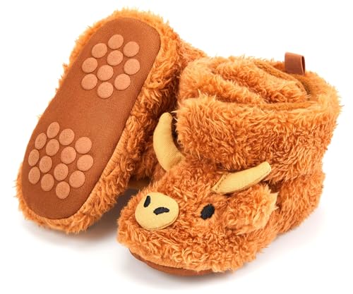 ShinyMatch Highland Baby Booties Newborn Baby Shoes Unisex Infant Slippers for Toddler Infant Girl Boy(12-18 Months,Highland Cow,Yellow) by ShinyMatch - Used condition - US$12.28