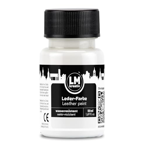 LM-Kreativ Lederfarbe 50ml - Weiß - Hochwertige Farbe für Lederpflege und Leder Reparatur – Ideal für Sneaker, Schuhe und Taschen - Geeignet für Glattleder, Kunstleder und Lederoberflächen LM-Kreativ Lederfarbe 50ml - Weiß - Hochwertige Farbe für Lederpflege und Leder Reparatur – Ideal für Sneaker, Schuhe und Taschen - Geeignet für Glattleder, Kunstleder und Lederoberflächen