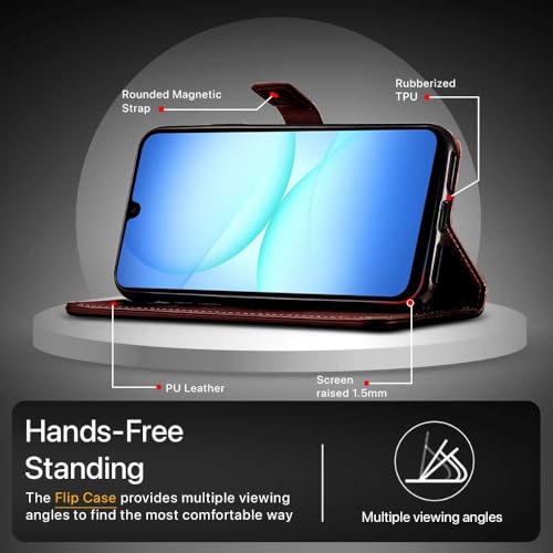 Image of WOW IMAGINE Shock Proof Flip Cover Back Case Cover for Samsung Galaxy M17 5G | A17 5G | F17 5G (Flexible | Leather Finish | Card Pockets Wallet & Stand | Brown)