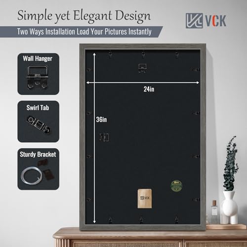 Image of VCK 24x36 Poster Frame 5 Pack, Grey Wood, 20x30 Mat, for Gallery Wall