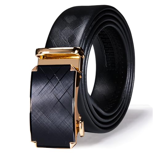 Dubulle Men's Ratchet Belt Black Fashion Design Automatic Slid Buckle Business Casual Belt with Exquisite Box