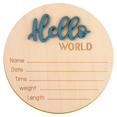 Image of 1Pc 5.9in Blue Baby Announcement Sign, Wooden Hello World Newborn Name Sign Gender-Neutral Welcome Baby Keepsake for Newborn Boys Girls Photo Props