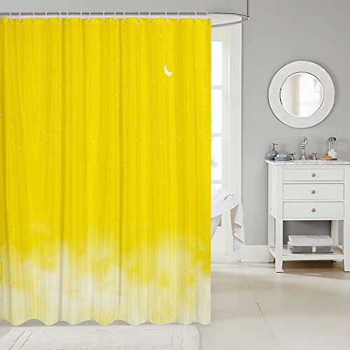 Loussiesd Shiny Star Bath Curtain Moon Star Sky Shower Curtain Gradient Yellow White Bathroom Fabric for Teens Stalls Bathtubs Romantic Style Waterproof Curtains 72x94 Inch - Image 2