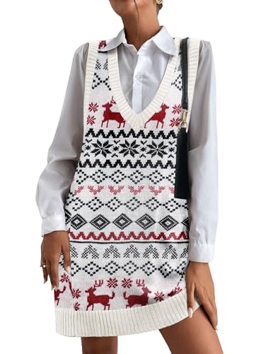 Image of HOTOUCH Women Sweater Vest Oversized V Neck Sleeveless Knit Pullover Ribbed Vest Dress with Pockets