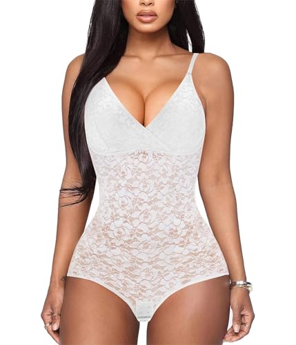 Image of BRABIC Lace Bodysuit for Women Tummy Control Shapewear Sleeveless Tops V-Neck Backless Camisole Jumpsuit Shaper