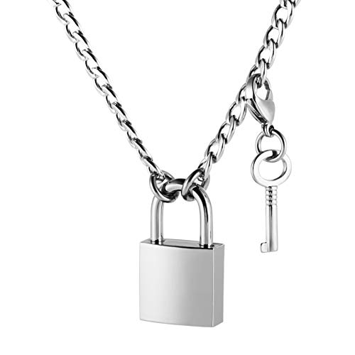 HZMAN Collier ras du cou avec cadenas en forme de cœur pour homme et femme avec serrure et clé 61 cm, 24 inches, Acier inoxydable, Pas de gemme