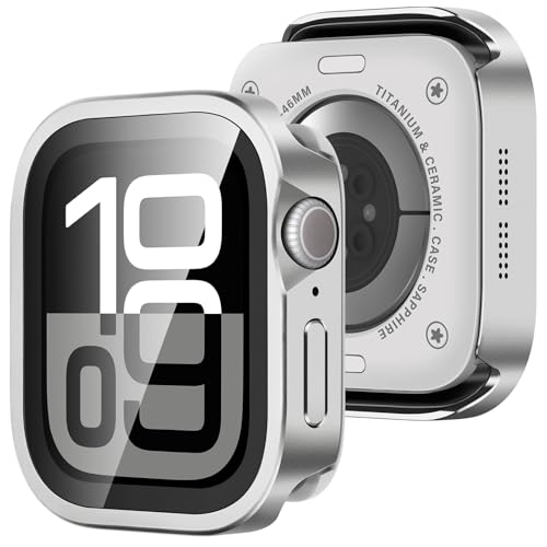 Coque Apple Watch 11 46mm en métal avec protection écran Amizee premium argent