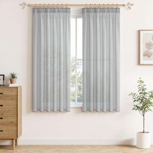 MRTREES 2 Pièces de Rideaux Voilage 140x150cm Galon Fronceur Chambre Voilage Gris Voilages Intérieurs Rideaux Passe Tringle de Porte pour Salon Cuisine...