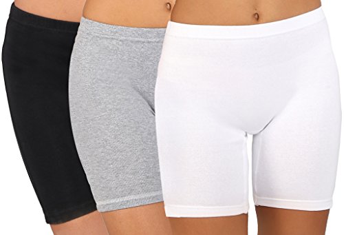 Image of Bralux Cycling Shorts for Women, Girls with Cotton Spandex Set of 3 - Multi Colour Rib Shorts