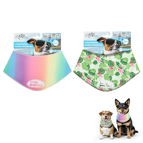 ALL FOR PAWS Chill Out 2PCS Dog Ice Bandana Instant Cooling Bandana for Dogs Dog Cooling Neck Wrap Breathable Scarf Dog Cat Ice Collar for Summer Neck Girth 38-46 cm/15-18.1 Inch(Medium)