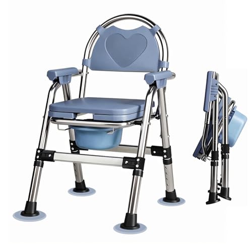 Toilettenstuhl für Senioren,Tragbar duschrollstuhl höhenverstellbar, WC Stuhl mit gepolsterter Sitzplatte und Toiletteneimer, Duschstuhl Klappbarer Stabil,Tragfähigkeit 200kg (CY-KJ6201)