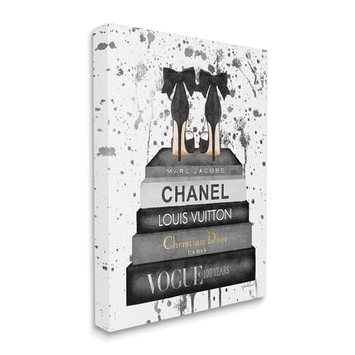 Image of 'Glam Fashion Books & Heels'| Canvas Art | Stupell Industries | 24 x 30 Inches, Easy to Hang and Sturdy, Made in USA, by Amanda Greenwood