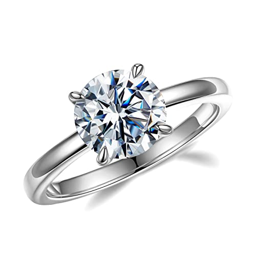 MOOSEA 2CT Moissanite Engagement Rings for Women, Round D Color VVS1 Clarity Lab Created Diamond Rings 14K White Gold Vermeil Solitaire Moissanite Rings for Women Promise Rings for Her Jewelry Gifts