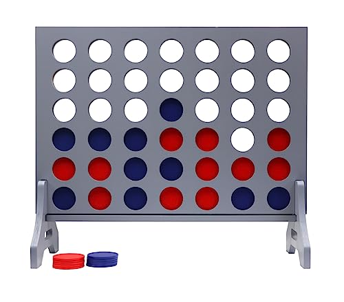 Image of Giant 4 in a Row Game for Family & Adults - Tailgating Pros Jumbo Grey Wooden Four in a Row Indoor & Outdoor Yard Game for Family Party Fun, Portable Activities for Patio, Backyard, and Camping