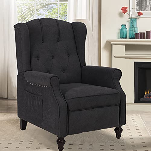 Bingtoo Recliner Chair With Massage And Heat 2 Chairs Set- Accent Chairs For Living Room- Tufted Fabric Push Back Recliner Chair, Footrest And Nailhead Trim, Wooden Legs, Wingback (Double, Dark Gray) #TOP5