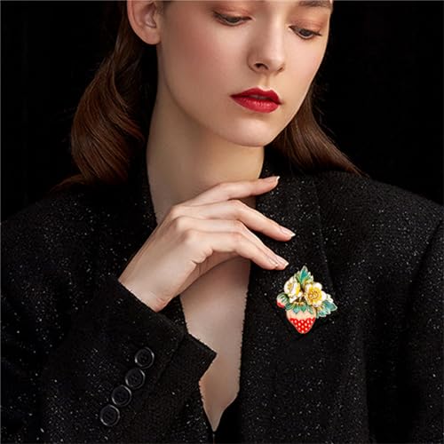 Image of coadipress Cute Strawberry Enamel Brooch Pins for Women Red Strawberry Dripping Oil Fruit Brooches Fashion Elegant Fruit Lapel Pin Badge Jewelry Gift