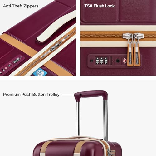 Image of uppercase Chester Cabin Size Trolley Bag for Travel | 360 8 Wheels Hard Luggage with TSA Lock, Anti-Theft Zippers | Hard Sided Polycarbonate Small Suitcase for Both Men & Women (Maroon)