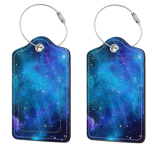 2 Pcs Luggage Tags for Suitcase, Cute Unique PU Leather Travel Bag Tag with Privacy Cover ID Label Address Card and Durable Metal Ring Suitable for Men Women Children Backpack, Blue Star River