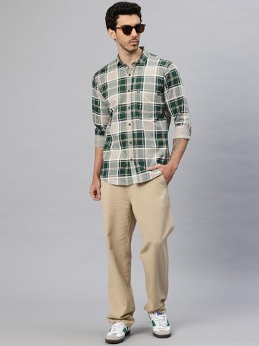 Image of Majestic Man Stylish Slim Fit Cotton Spread Collar Checked Casual Shirt