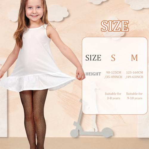 3 Pairs Girls Sparkle Fishnet Stockings, Girls Rhinestone Tights Glitter Hollow Out Pantyhose Children's High Waist Tights School Dress Dance Stockings (S)2