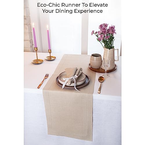 D'moksha Natural Table Runner 14 X 36 Inch, 100% Pure Linen Hemstitch Coffee Table Runner 36 Inches, Perfect For Fall, Christmas, Thanksgiving, Wedding, Party, Easy Care Machine Washable #TOP1