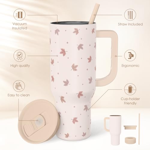 Image of Fall Maple Leaf Stainless Steel Tumbler with Handle 40 Ounces Insulated, Travel Cup for Women Girls Friends Teens