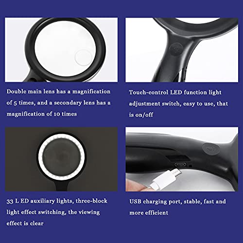 Loupe rechargeable 33 LED Wisdom avec grossissement 5X 10X à intensité réglable