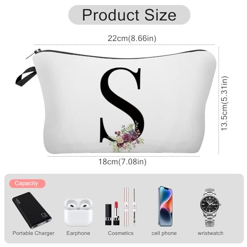 Personalized Alphabet Flower Print Cosmetic Bag,Waterproof Cosmetic Bag,Travel Makeup Bag,Printed Storage Bag,Bride Bridesmaid Cosmetic Pouch Gifts for Women Girls,Mum,Sisters - Image 2