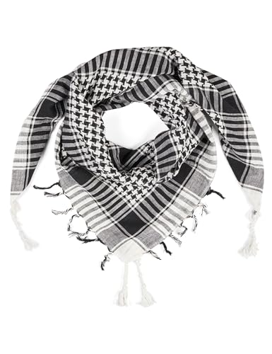 LOVARZI Cotton Shemagh Scarf - Tactical Black & White Arab Palestine Keffiyeh for Men - Lightweight Military Army Scarf