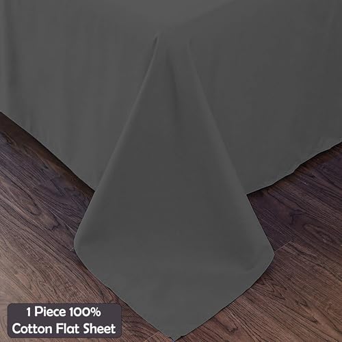 Image of Dark Grey Full Flat Sheet Only, Soft 100% Cotton Top Sheets | Sateen Weave 1 Piece Cool & Breathable Luxury Hotel Quality Bed Sheets, Extra Soft and Comfy - Wrinkle Free Bedsheet