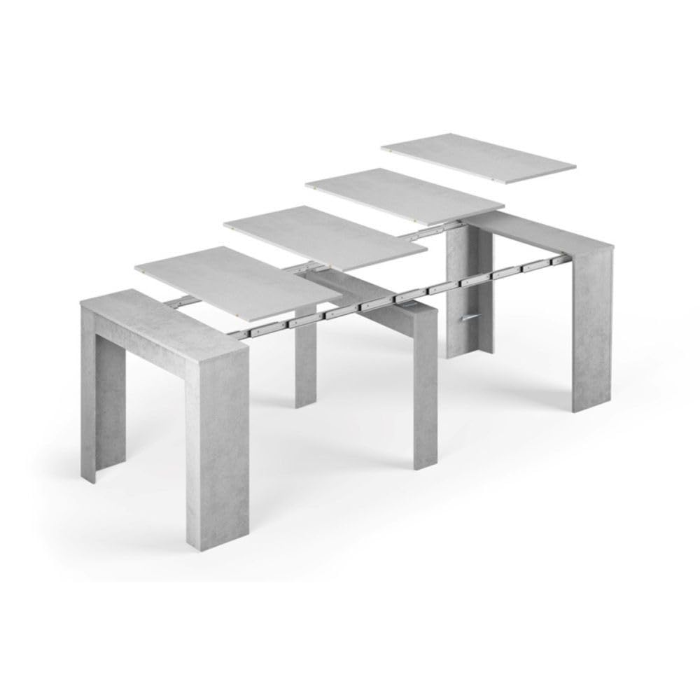 Habitdesign – Mesa Extensible para Comedor, Mesa Ampliable para Salón o Cocina - 5 Posiciones y hasta 10 Comensales - Gris Cemento - 50-235x90x78 cm - Modelo Consola