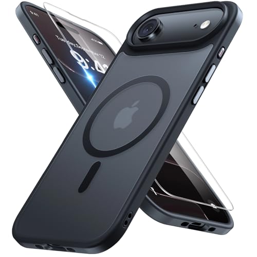 Image of Miracase Magnetic for iPhone Air Case with Screen Protector(Compatible with MagSafe), Slim Thin Translucent Matte Military-Grade Protected Phone Cover for iPhone 17 Air 6.5 inch, Space Black