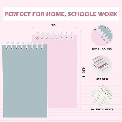 Image of Ddaowanx Small Notebooks,3x5 Pocket Spiral Notepads With Lined Pages - The Perfect Little Mini Notebook to Stay Organized and Boost Productivity at Work or School (8, Delight Colors)