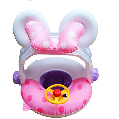 Image of Leirina Baby Swimming Pool Inflatable Swimming Garland Toy with Canopy Adjustable Shade Outdoor Swimming Ring(Pink)