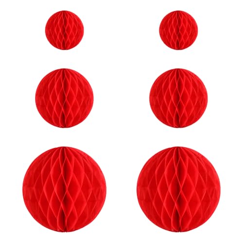 Ipetboom Bolas de Panal Colgantes Rojas 6 Piezas 10Cm 20Cm 30Cm Decoración para Fiestas Bodas y San Valentín Papel Nido de Abeja Reutilizable para Ambiente Festivo