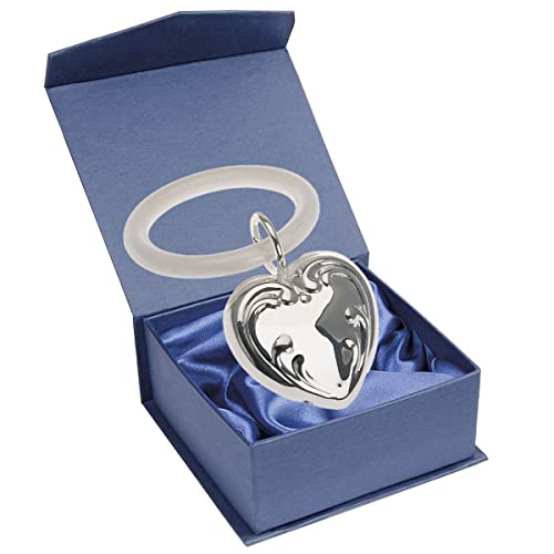 SILBERKANNE Sonajero infantil con mordedor Corazón L 9 cm Premium Plated noble plateado en acabado superior listo para regalar con elegante caja de regalo