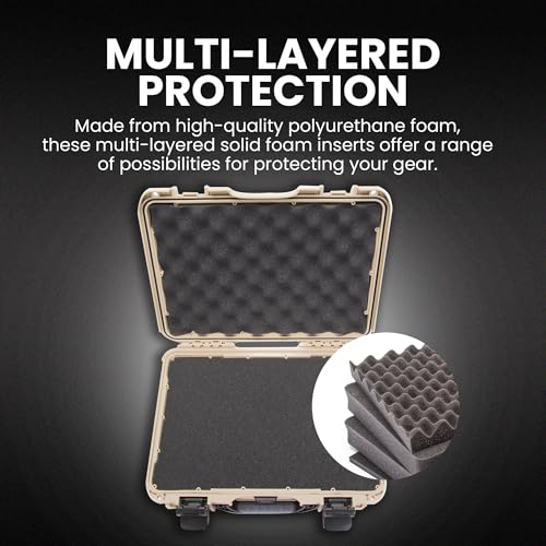 Image of NANUK 910 Hard Case with Customizable Cubed Foam, IP67 Waterproof & Crushproof, Rugged Construction for Ultimate Protection, Made in North America - Tan (14.3 inch x 11.1 inch x 4.7 inch)