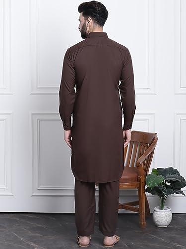 Image of SOJANYA Men's Cotton Silk Pathani Kurta Set with Wide Leg Straight Fit Salwar