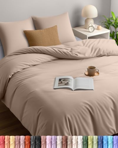 Utopia Bedding Bettwäsche 220x240 Set - Mikrofaser Bettbezug 240x220 cm + 2 Kissenbezüge 65x65 cm - Beige