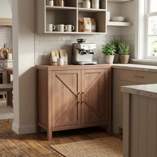 Garvee Coffee Bar Cabinet with Adjustable Shelvesor Storage Pantry Cabinet Coffee Station for Kitchen, Living Room, Dining Room, Bathroom，Oak