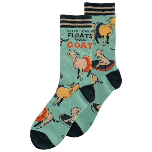 Karma Light Green Hippie Crew Socks - Cute and Funny Socks for Women - Bright and Colorful Designs - One Size Fits Most - Goat