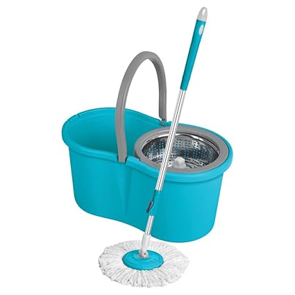 RS INDUSTRIESEasy Magic 360 Degree Floor Mop Bucket with 2 Microfiber Spin Heads?in Steel Spinner, Aqua